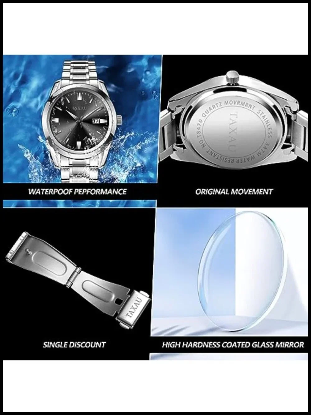 Men's Silver Stainless Steel Analog Watch Waterproof Dress Watch